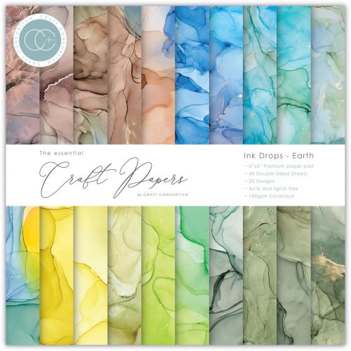 Craft Consortium Double-Sided Paper Pad 6"X6" 40/Pkg Ink Drops - Earth, 20 Designs