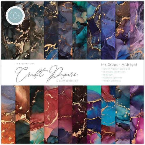 Craft Consortium Essential Craft Papers 12x12 Inch Paper Pad Ink Drops Midnight - Postage as per Actual