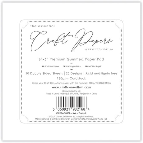 Craft Consortium Double-Sided Paper Pad 6"X6" 40/Pkg Ombre