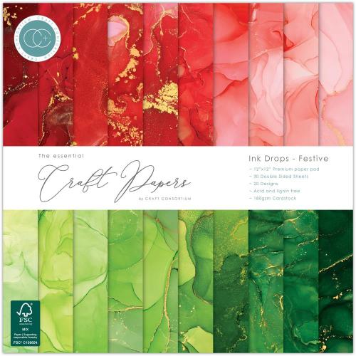 Craft Consortium Double-Sided Paper Pad 12"X12" 30/Pkg Ink Drops - Festive - Postage as per Actual