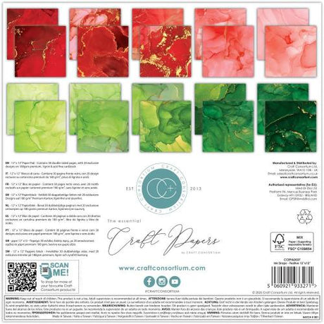 Craft Consortium Double-Sided Paper Pad 12"X12" 30/Pkg Ink Drops - Festive - Postage as per Actual