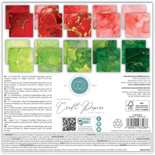 Craft Consortium Double-Sided Paper Pad 6"X6" 40/Pkg Ink Drops - Festive