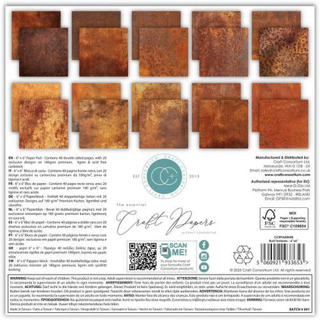Craft Consortium Essential Craft Papers 6x6 Inch Paper Pad Rust Textures (CCEPAD043B)