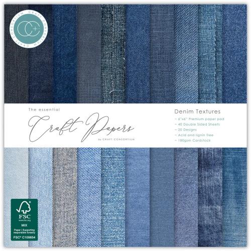 Craft Consortium Essential Craft Papers 6x6 Inch Paper Pad Denim Textures (CCEPAD044B)