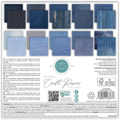 Craft Consortium Essential Craft Papers 6x6 Inch Paper Pad Denim Textures (CCEPAD044B)
