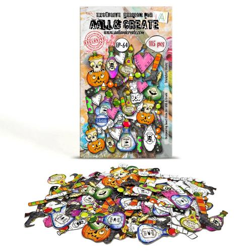 Aall and Create Skulls & Spells A6 Ephemera Die-Cuts Tricksters Elixirs by Janet Klein (115pcs) (AALL-EP-064)