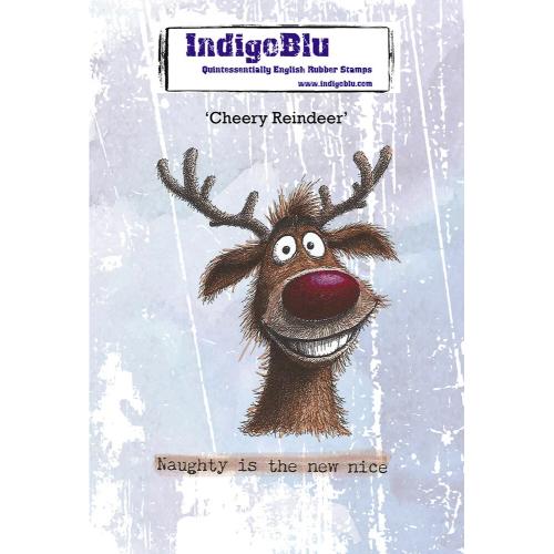 IndigoBlu Cheery Reindeer A6 Red Rubber Stamp (IND1578)