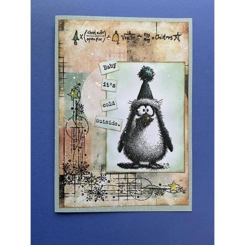 IndigoBlu Cheery Penguin A6 Red Rubber Stamp (IND1579)