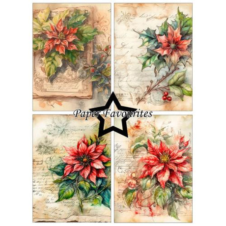Paper Favourites Vintage Poinsettia A6 Paper Pack (PFA636)