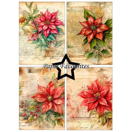 Paper Favourites Vintage Poinsettia A6 Paper Pack (PFA636)