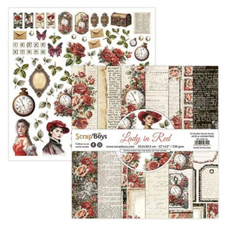 ScrapBoys Lady in Red 12x12 Inch Paper Pack - Postage as per Actual