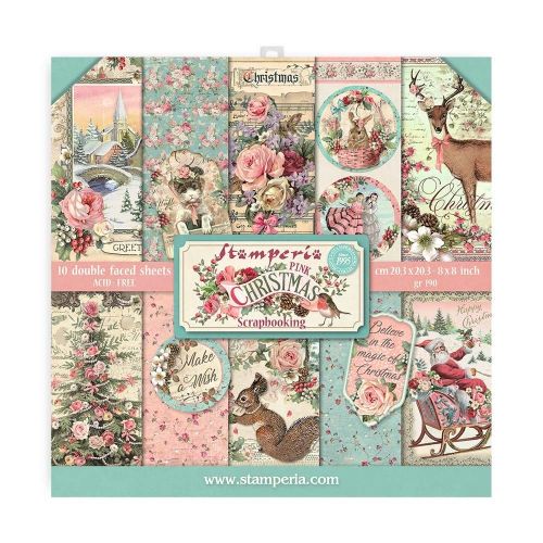 Stamperia Pink Christmas 8x8 Inch Paper Pack