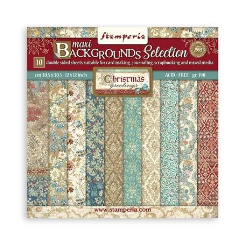 Stamperia - Maxi Background selection - Christmas Greetings 12√ó12 Inch Paper Pack (SBBL138) - Postage as per Actual