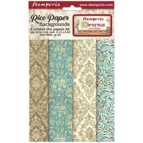 Stamperia - Christmas Greetings A6 Rice Paper Backgrounds (8pcs) (DFSAK6008)