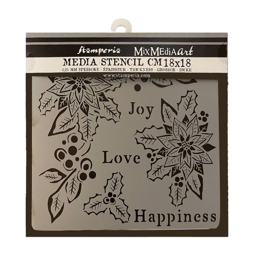 Stamperia - Thick stencil - Christmas Joy, Love, Happiness (18X18cm) (KSTDQ89)