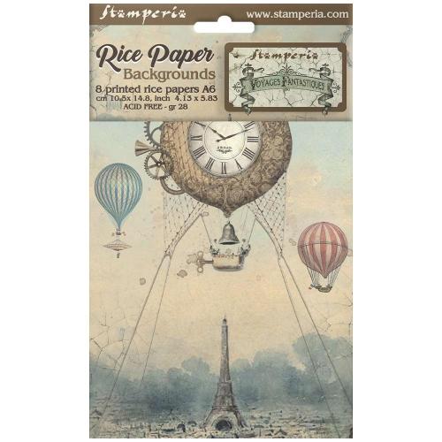 Stamperia - Selection 8 Rice paper A6 backgrounds - Voyages Fantastiques (DFSAK6015)