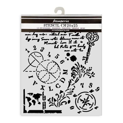 Stamperia Alterego Thick Stencil 20x25cm Key, Numbers (KSTD171)