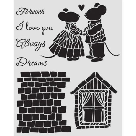 Stamperia Family Thick Stencil 20x25cm House and Mice (KSTD196)
