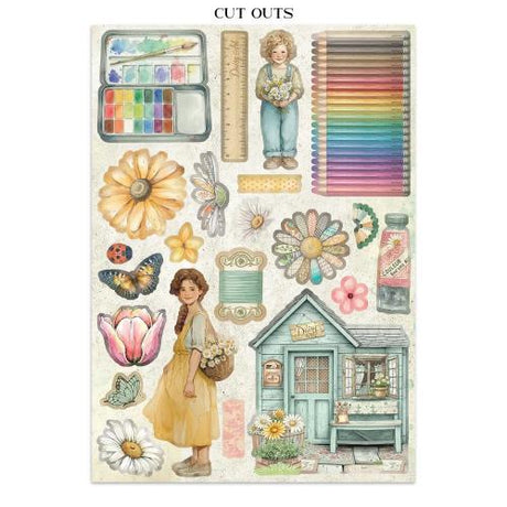 Stamperia Daisy Art Junk Journal Stickers, Backgrounds, Cut-Outs (SBJK14) - Postage as per Actual