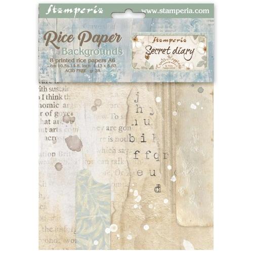 Stamperia Secret Diary A6 Rice Paper Backgrounds (8pcs) (DFSAK6051)