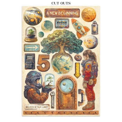 Stamperia A New Beginning Junk Journal Stickers, Backgrounds, Cut-Outs (SBJK16)