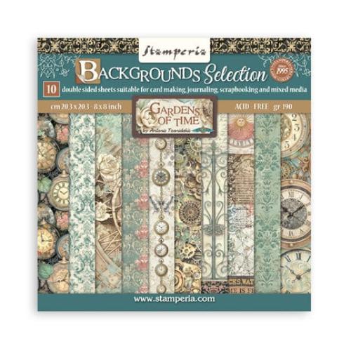 Stamperia Gardens of Time 8x8 Inch Paper Pack Maxi Background Selection by Antonis Tzanidakis (SBBS142)