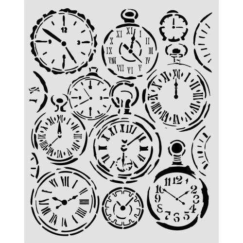 Stamperia Gardens of Time Thick Stencil 20x25cm Mixed Clocks by Antonis Tzanidakis (KSTD203)