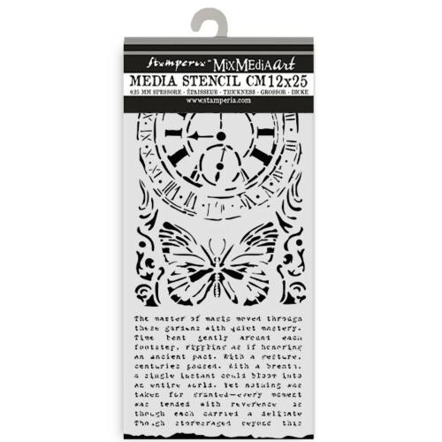 Stamperia Gardens of Time Thick Stencil 12x25cm Clock and Butterfly by Antonis Tzanidakis (KSTDL158)