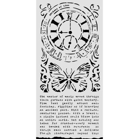 Stamperia Gardens of Time Thick Stencil 12x25cm Clock and Butterfly by Antonis Tzanidakis (KSTDL158)