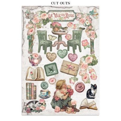 Stamperia House of Roses Junk Journal Stickers, Backgrounds, Cut-Outs (SBJK19)