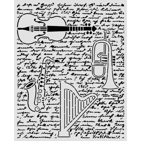 Stamperia Symphony Thick Stencils 20x25cm Violin, Trumpet, Harp by Sara Alcobendas (KSTD212)