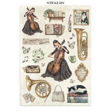 Stamperia Symphony Junk Journal Stickers, Backgrounds, Cut-Outs by Sara Alcobendas (SBJK24)