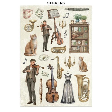 Stamperia Symphony Junk Journal Stickers, Backgrounds, Cut-Outs by Sara Alcobendas (SBJK24)