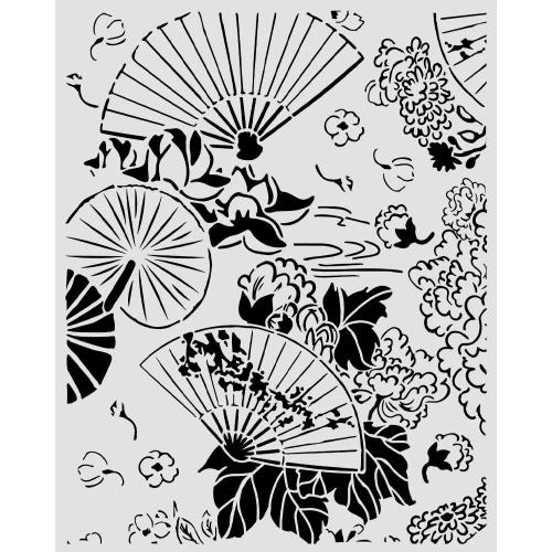 Stamperia Oriental Garden Thick Stencils 20x25cm Fans (KSTD213)
