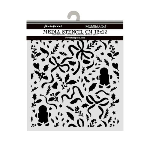 Stamperia Thick Stencils 12x12cm Christmas Ribbons and Gingerbread (KSTDS74)
