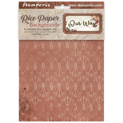 Stamperia Our Way A6 Rice Paper Backgrounds Selection (8pcs) (DFSAK6061)