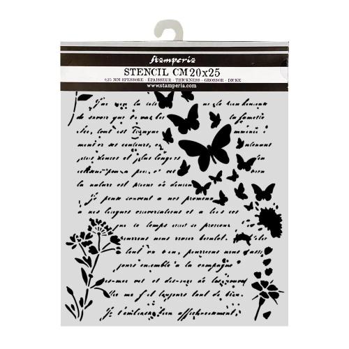 Stamperia Flowers and Poems Thick Stencils 20x25cm Letter and Butterflies (KSTD220)