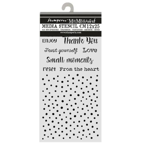Stamperia Cozy Family Thick Stencils 12x25cm Writings and Dots (KSTDL177)