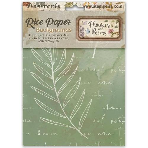 Stamperia Flowers and Poems A6 Rice Paper Backgrounds Selection (8pcs) (DFSAK6062)