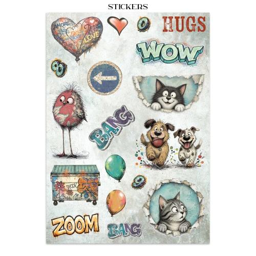 Stamperia Furry Friends 2 Junk Journal Stickers, Backgrounds, Cut-Outs by Antonis Tzanidakis (SBJK33)