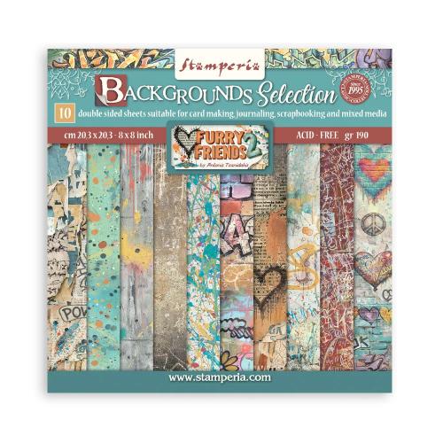 Stamperia Furry Friends 2 8x8 Inch Paper Pack Maxi Background Selection by Antonis Tzanidakis (SBBS151)