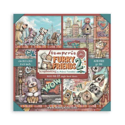 Stamperia Furry Friends 2 8x8 Inch Paper Pack (Single Face) by Antonis Tzanidakis (SBBSXB29)