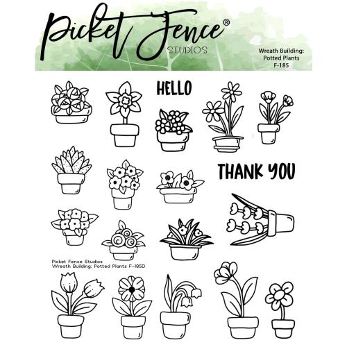 Picket Fence Studios Wreath Building: Potted Plants 4x4 Inch Clear Stamps (F-185)