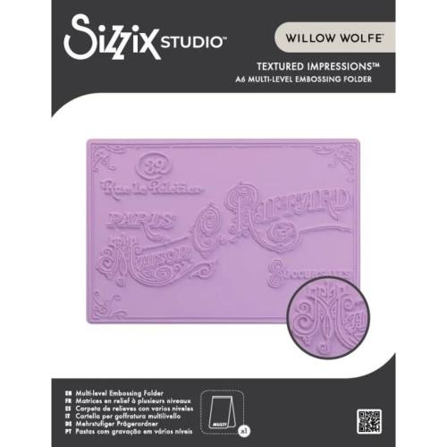 Sizzix Studio A6 Multi-Level Embossing Folder Vintage Label by Willow WolfeÊ(667029)