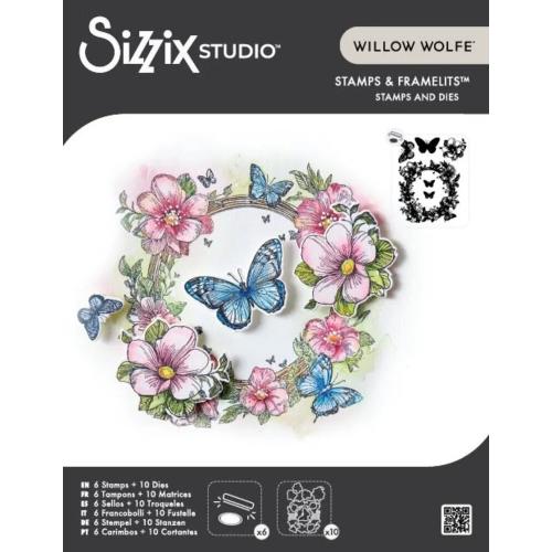 Sizzix Studio Clear Stamps Set w/ Framelits Die Artful Blooms by Willow Wolfe (667031)