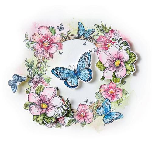 Sizzix Studio Clear Stamps Set w/ Framelits Die Artful Blooms by Willow Wolfe (667031)