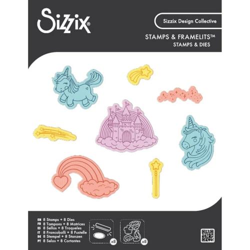 Sizzix Kid Create Clear Stamps Set w/Framelits Die Unicorns and Rainbows (667154)