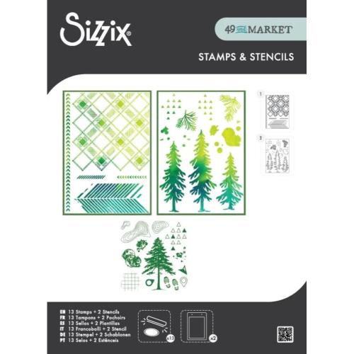 Sizzix Clear Stamps Set w/ Stencils Set Outdoor Essentials by 49 & Market (667185)