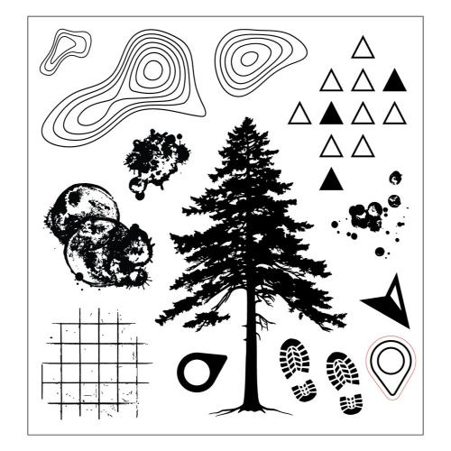 Sizzix Clear Stamps Set w/ Stencils Set Outdoor Essentials by 49 & Market (667185)