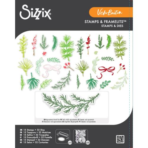 Sizzix Clear Stamps w/ Framelits Die Winter Greenery by Vicki Boutin (667188)